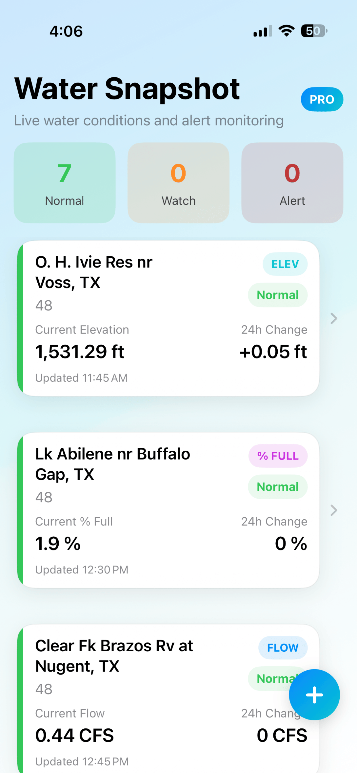 WaterSnapshot menu