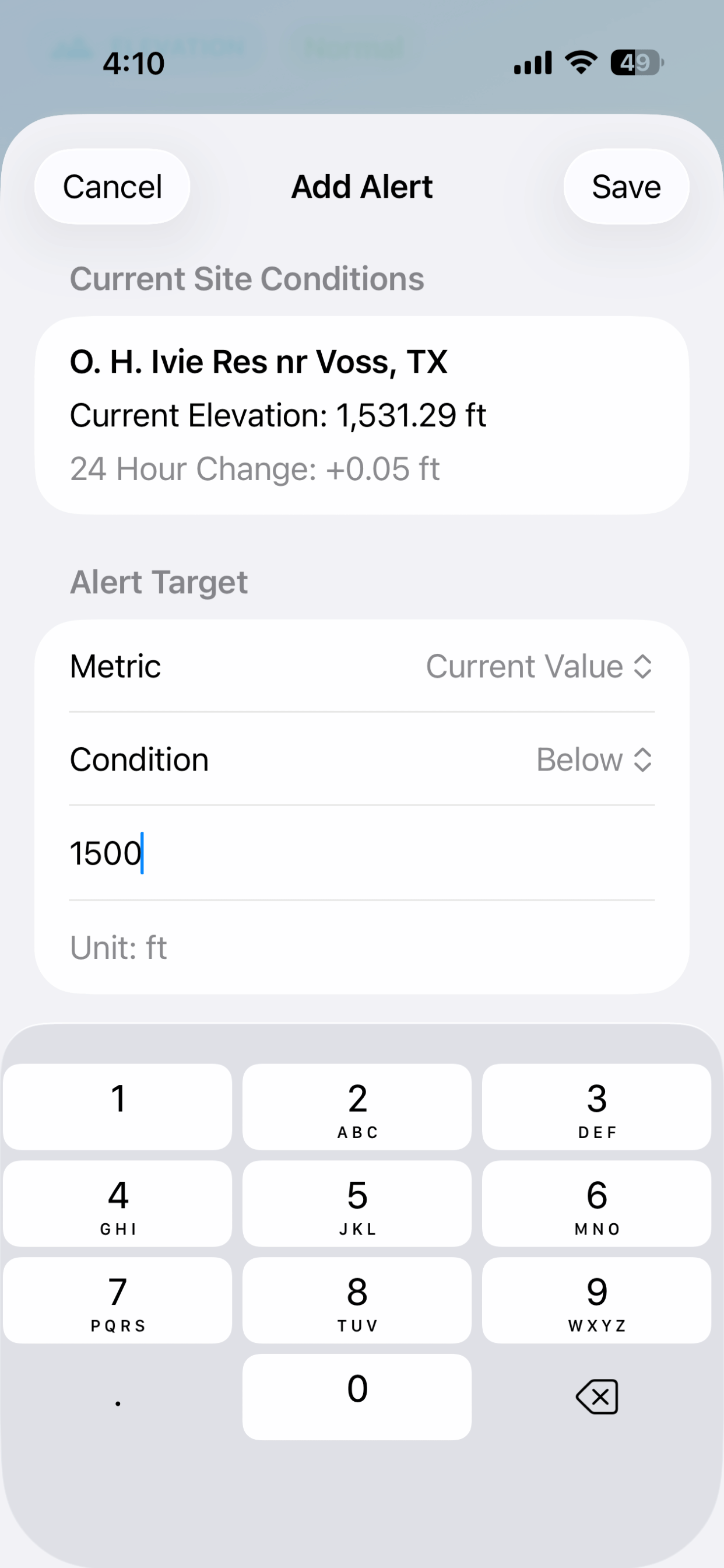 WaterSnapshot alert screen