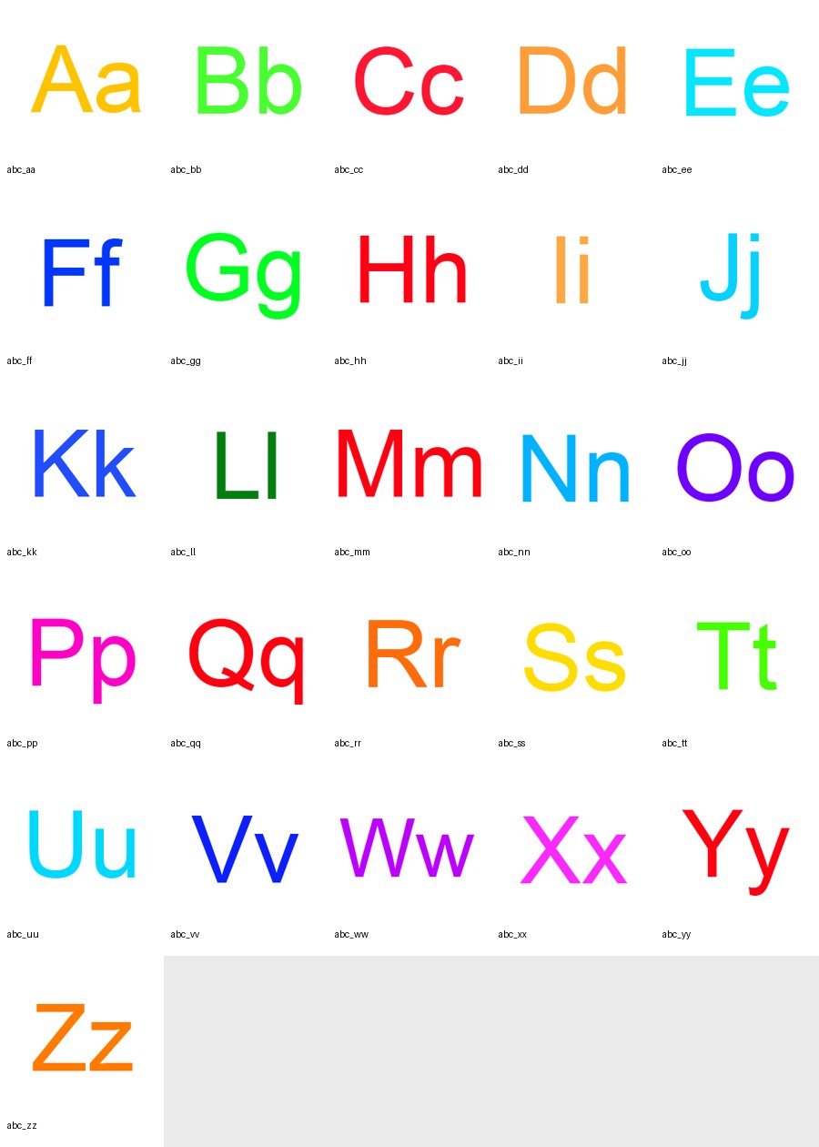Contact sheet of original alphabet artwork from Numbers 4 Toddlers