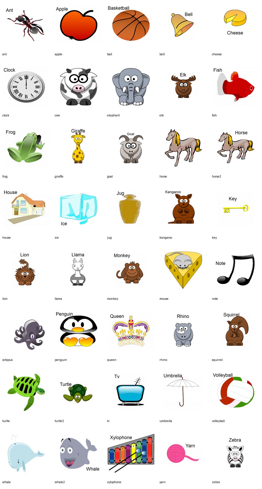 Contact sheet of original animal and everyday-object artwork from Numbers 4 Toddlers